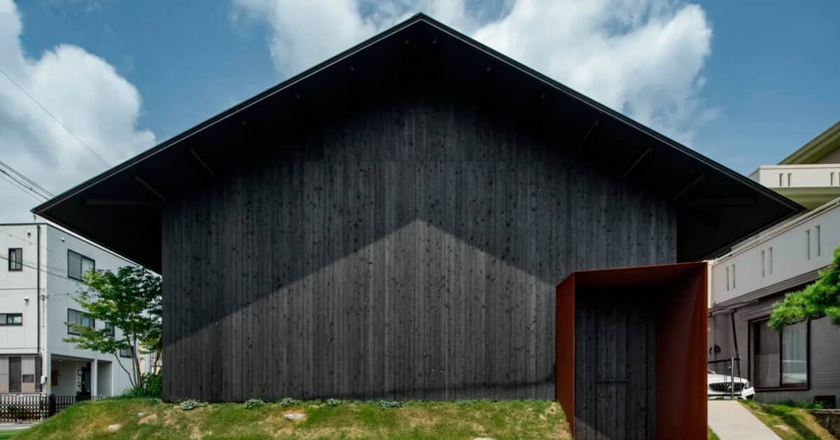 dark baked cedar planks shield gabled yamaguchicho house in japan