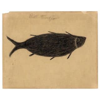 #BillTraylor. Untitled (Black Fish), ca. 1939-42. Colored pencil on found cardboard. 10 x 8 in. (25.4 x 20.3 cm.) [PRIVATE COLLECTION]
This work is illustrated in RiccoMaresca’s book “Bill Traylor: His Art, His Life” (Alfred A. Knopf, 1991) and included in the gallery’s OustiderArtFair Paris online viewing room | Link in profile 
•••
Although emancipated as a boy, Bill Traylor (1854-1949) continued to labor until 1908 on a neighboring plantation in Benton, Alabama—near where he was born into slavery.
By 1910 he was a tenant farmer near Montgomery and it was only when he was in his eighties, and no longer able to do physical work, that he started making art with materials that lay to hand, learning to write his name so he could sign his work. From 1939 to 1942, Traylor produced more than 1,200 drawings that are of crucial significance in American art and social history.
Traylor’s posthumous recognition has expanded steadily ever since his death in 1949, and today his work is in important private and museum collections, including the Metropolitan Museum of Art, The Whitney Museum of American Art (New York), the Montgomery Museum of Fine Arts, the High Museum of Art (Atlanta), and the Smithsonian Museum (Washington D.C.).
*
*
*
#art #modernart #SelfTaughtArt #OutsiderArt #AfricanAmericanArt #AmericanArt #worksonpaper #coloredpencil #fish #bigfish #blackfish #monochrome #fins #swimming #floating #figurativeabstract #representation #memory #formandfunction #drawing #negativespace #animalportrait #OutsiderArtFair #OAFParis2022 
#onlineviewingroom #onlineonly #RiccoMaresca #FrankMarescaArt