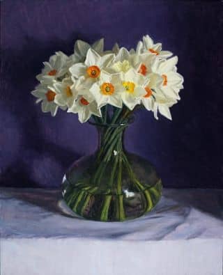This was the last of my daffodil paintings for this spring - I thought I’d go out with bang and do a bigger one. I remember being pleasantly surprised that not all the daffodils had the same coloured centres- even though they came as one bunch !

Available from Carina Haslam Gallery, at the AAF Hampstead
 
Daffodils in a Glass Vase
Oil on panel 16x20”

#daffodils #daffodilpainting #flowerpainting #floralpainting #springflowers #paintingfromlife #flowerpainting #oilpainting #affordableartfair #affordableartfairhampstead2022 #affordableartfairuk #realistpainting #realism #contemporarypainting