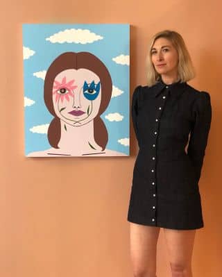 Just me + my painting “Waiting for the Sun”. ☁️ ☁️ 🌞 ☁️ ☁️ Thank you to everyone who came out this weekend to springbreakartshow! Today is the last day. Special thanks to ambrekelly andrewgoriandfriends for curating. (And thanks you darling patopeco for the photo)