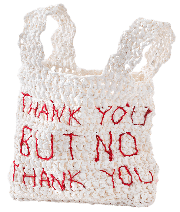 Evelyn Politzer | Thank you but no thank you, 2020 | 15"x11"in, Hand crocheted with plastic yarn. Embroidered with cotton thread.